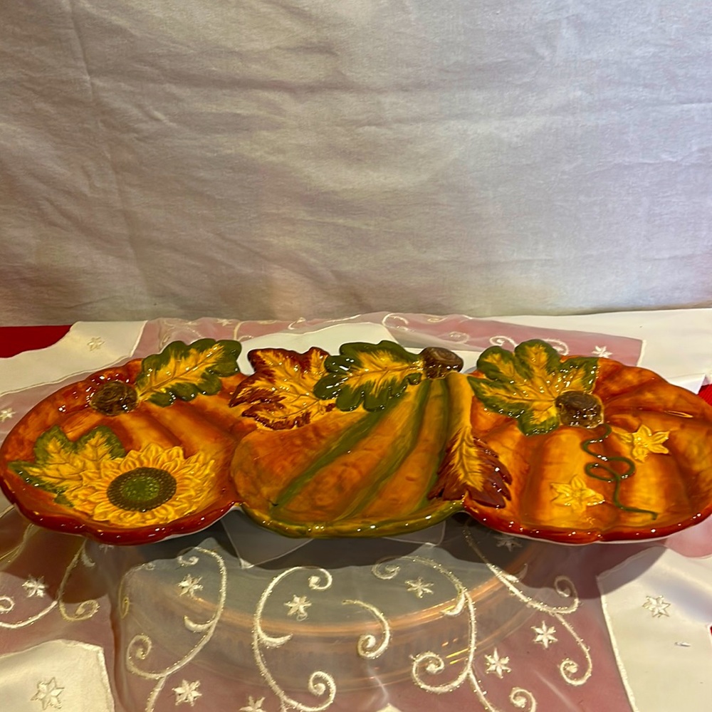 Burton and Burton Divided Thanksgiving-Fall appetizer tray. 18x8. 3 sections.